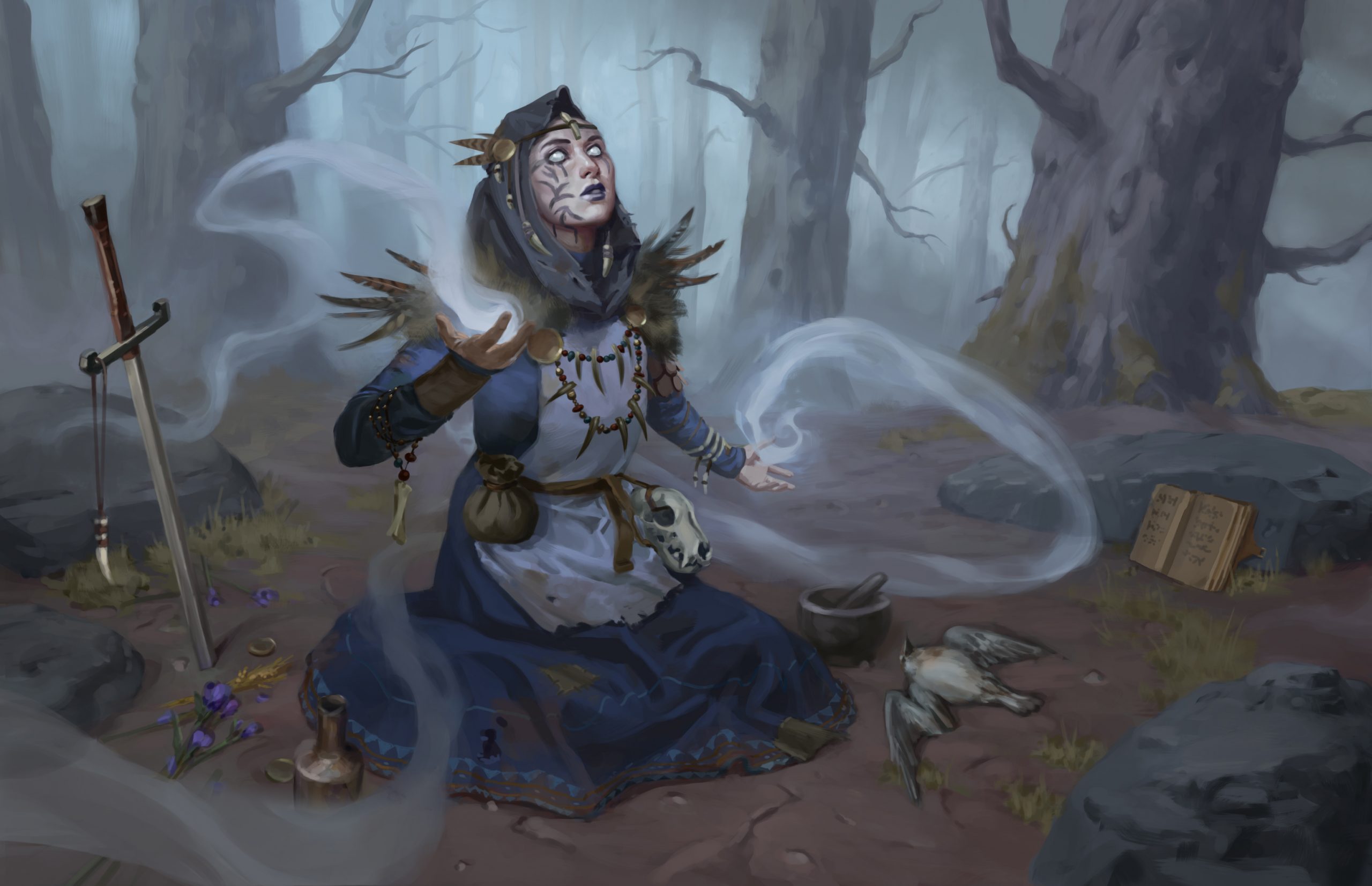 Grim Hollow: A witch casting a ritual spell